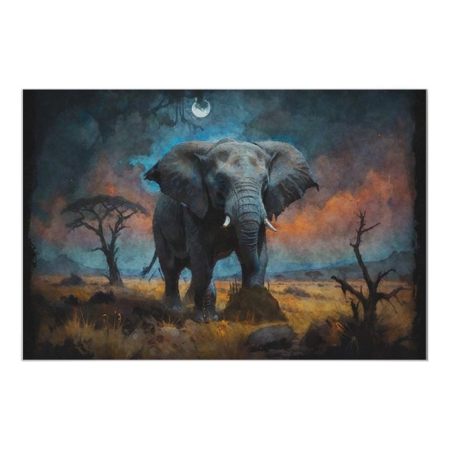 Poster Eléphant africain à Dusk (Devant)