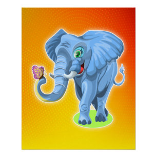 Poster Elephant avec Papillon Photo Print