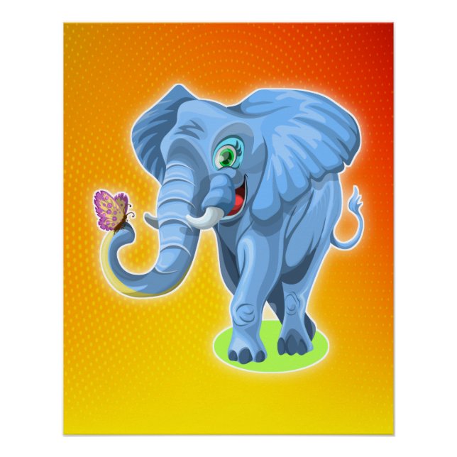 Poster Elephant avec Papillon Photo Print (Devant)