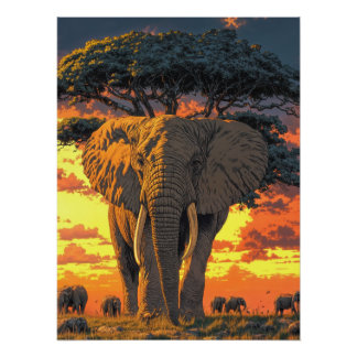 Poster Elephant dans la savane
