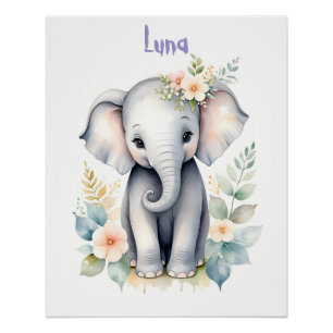 Poster Éléphant de bébé en fleurs