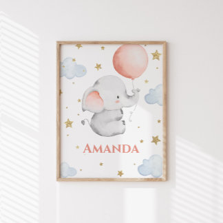Poster Éléphant de bébé personnalisé nom personnalisé
