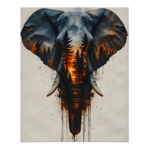 Poster Éléphant de forêt brûlant