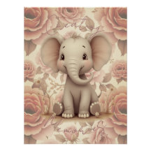 Éléphant et Fleurs au Pastel Doux