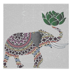 Poster éléphant Indien Design bohème avec Lotus