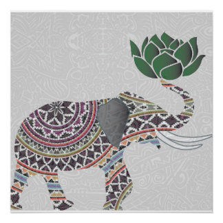 Poster éléphant Indien Design bohème avec Lotus