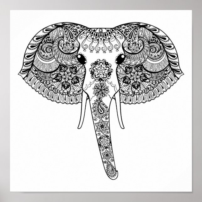 Poster Eléphant indien inspiré par Zentangle (Devant)
