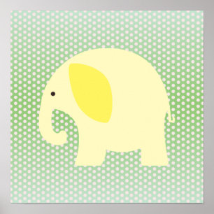 Poster Eléphant jaune sur vert menthe