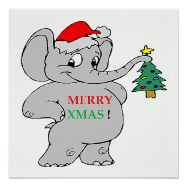 POSTER ÉLÉPHANT "MERRY XMAS" (Devant)