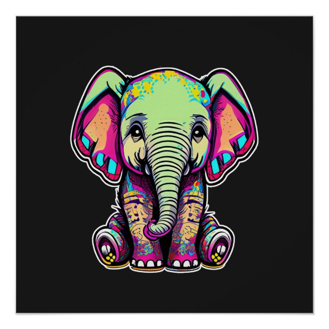 Poster Eléphant mignon assis illustration numérique (Devant)