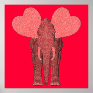 Poster Eléphant rose romantique