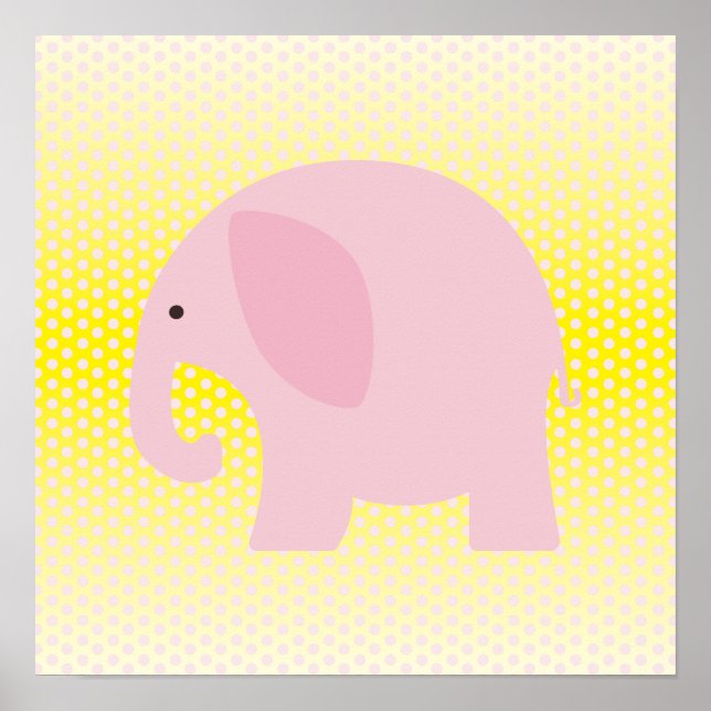 Poster Eléphant rose sur Jaune (Devant)
