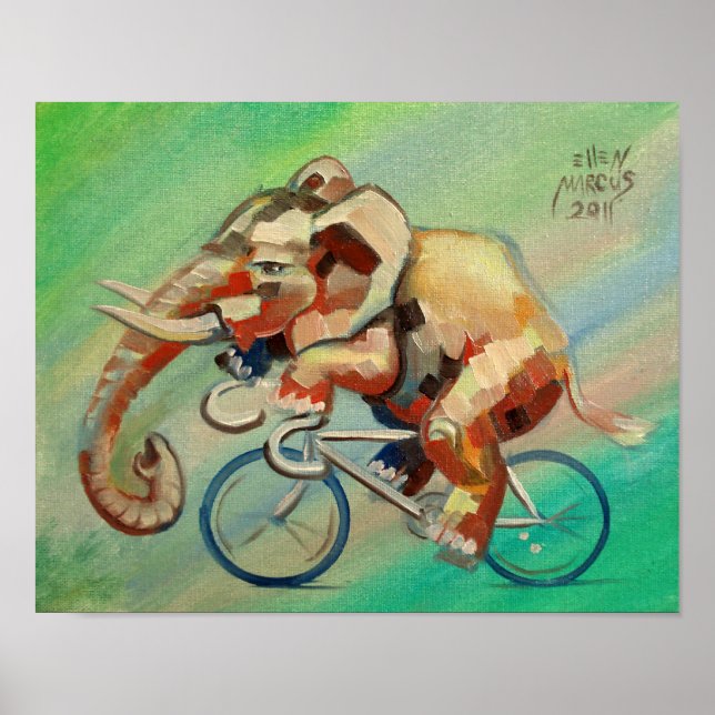 Poster Eléphant sur un vélo II (Devant)