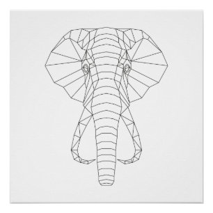 Poster Elephant Tête Géométrique Noir & Blanc Art Moderne