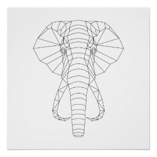 Poster Elephant Tête Géométrique Noir & Blanc Art Moderne