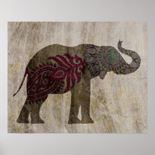Poster Eléphant tribal zen