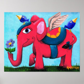 Poster Eléphant volant rose