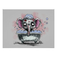 Éléphant zombie dans une baignoire