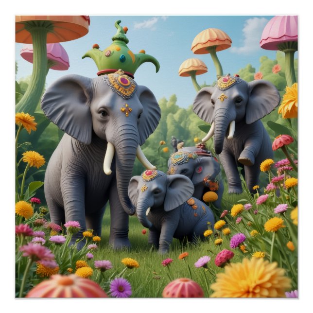 Poster Éléphants Fantaisistes (Devant)