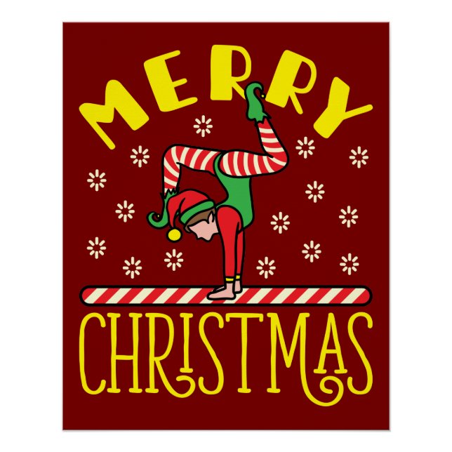 Poster Elfe de gymnaste sur poutre Gymnastique Noël (Devant)