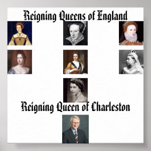 Poster Elizabeth I, Elizabeth II, Lady Jane Grey, Mary...