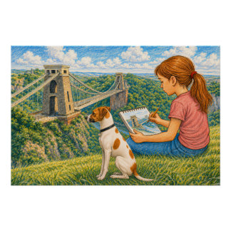 Poster Ella et Bella dessinent le pont suspendu de Clifto