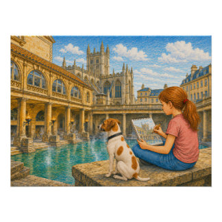 Poster Ella et Bella visitent les thermes romains de Bath