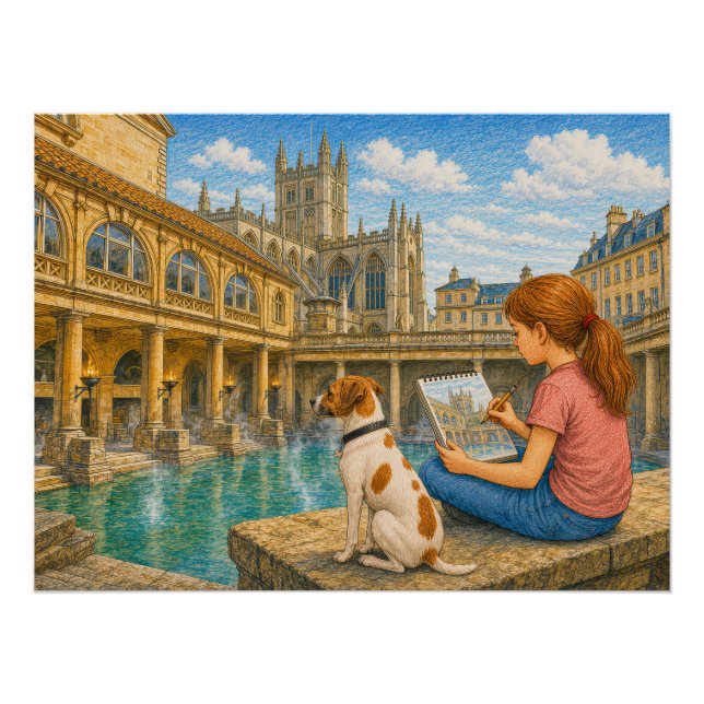 Poster Ella et Bella visitent les thermes romains de Bath (Devant)