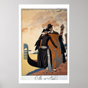 Poster Elle et Lui, Illustration de mode, 1921 (pochoir p