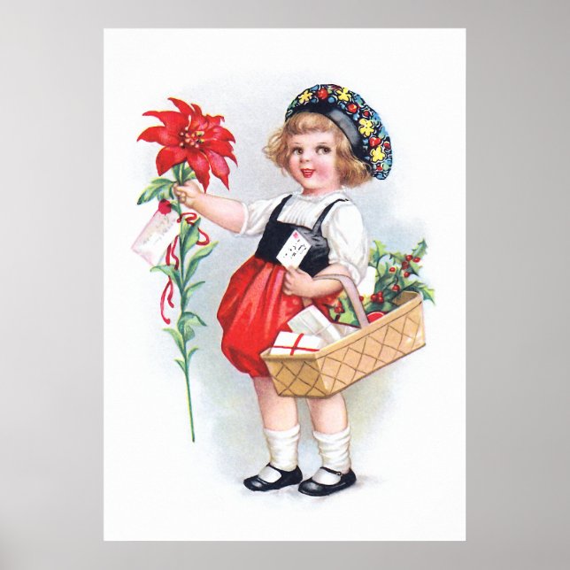 Poster Ellen H. Clapsaddle : Fille avec Poinsettia (Devant)