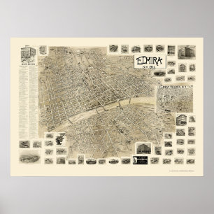 Poster Elmira, carte panoramique de NY - 1901