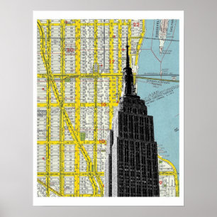 Poster Empire State Building avec NYC Streetmap Backgroud