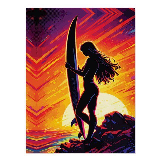 Poster Empowerment de la silhouette de coucher de soleil  (Devant)