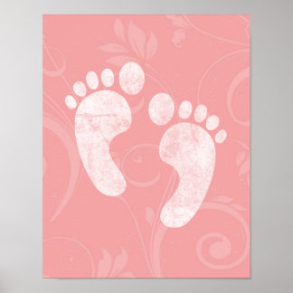 Poster Empreintes de bébé rose/blanc