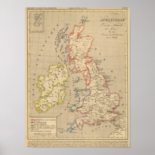 Poster En 1100 d'Angleterre, d'Ecosse, d'Irlande et