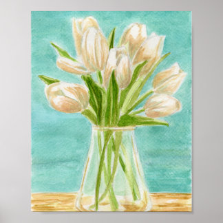 Poster en aquarelle des Tulipes blanches