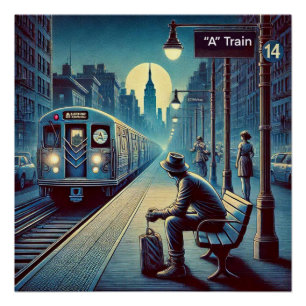 Poster En Attente Du Train "A", New York