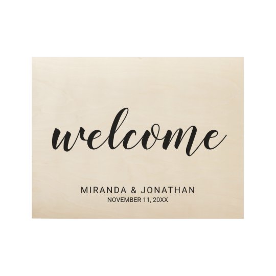 Poster En Bois Affiche De Bienvenue Mariage De Script Moderne Zazzle Fr