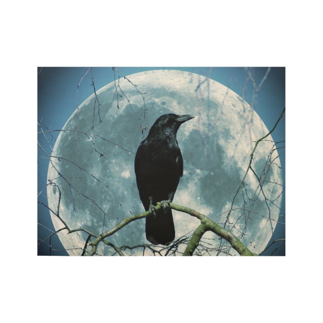 Poster En Bois Imaginaire gothique de nuit de lune de Raven de (Devant)