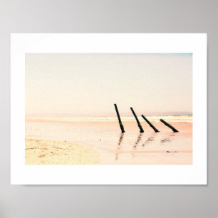 Poster en bois Piles Old Pier Beach Ocean Sea