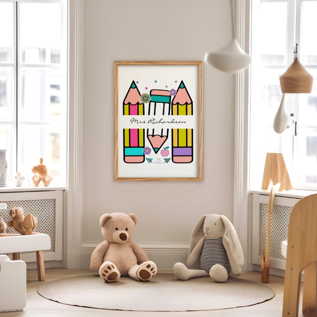 Poster en crayon blanc coloré de l'enseignant (Créateur téléchargé)