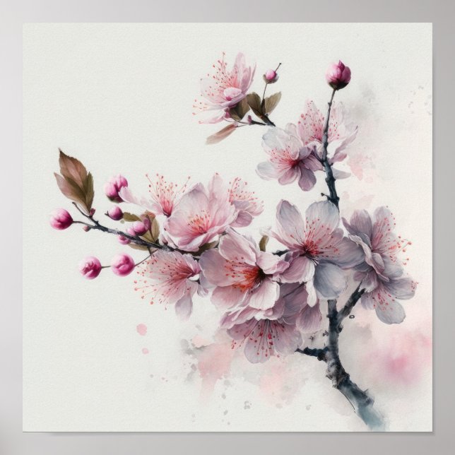 Poster en fleurs de cerisier rose (Devant)