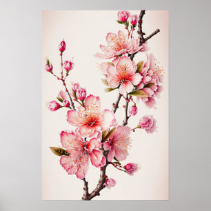 Poster en fleurs de cerisier rose