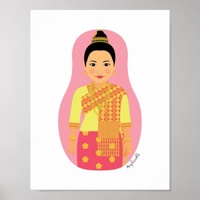 Poster en laotien (rose) Matryoshka (Devant)