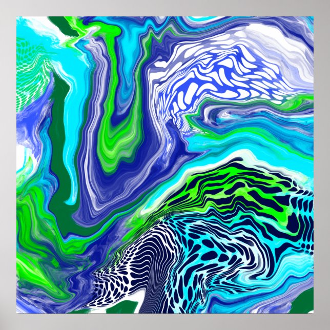 Poster en marbre bleu et vert citron (Devant)