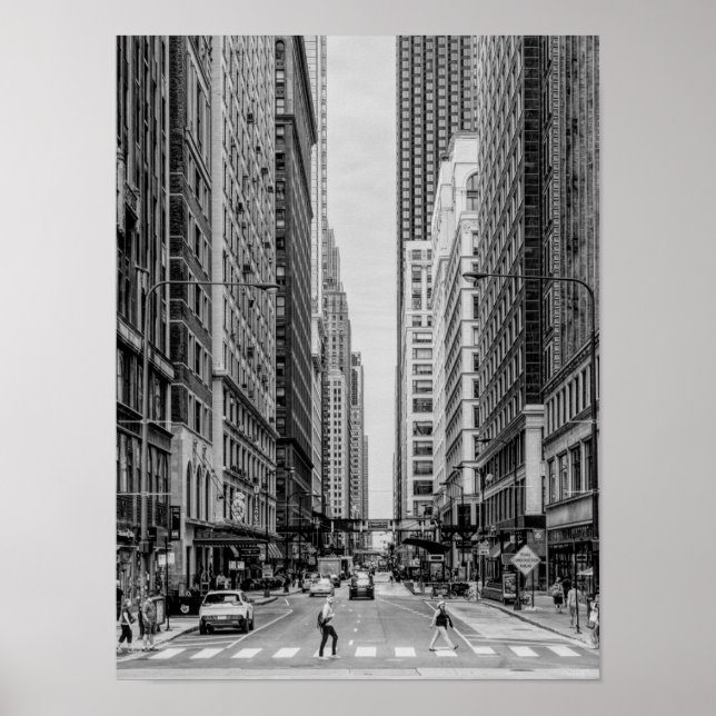 Poster en niveaux de gris de Chicago Madison Stree (Devant)