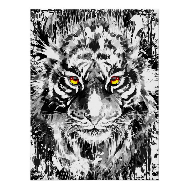 Poster en noir et blanc - Tiger Dessin (Devant)