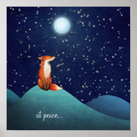 en paix ~ Renard charmant assis sous une Pleine lu
