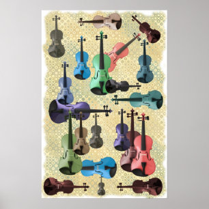 Poster en papier peint violon multicolore
