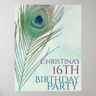 Poster en plumes de paon Boho Chic Watercolor